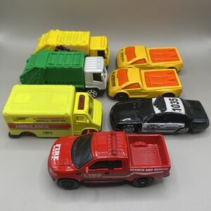 Lot of 7 Maisto Loose Diecast 1:64 Municipal Vehicles Garbage Truck Police Fire